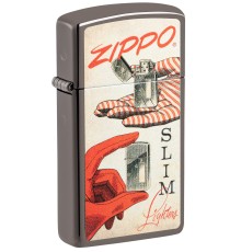 Зажигалка ZIPPO Slim® с покрытием Black Ice ®, латунь/сталь, чёрная, глянцевая, 29x10x60 мм