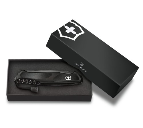 Нож перочинный VICTORINOX RangerGrip 55 Onyx Black, 130 мм, 12 функций, с фиксатором лезвия, чёрный