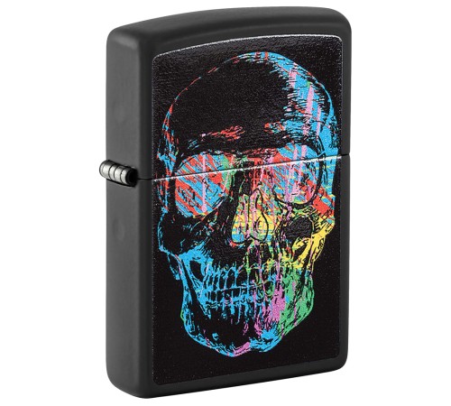 Зажигалка ZIPPO Skull Design с покрытием Black Matte, латунь/сталь, черная, 38x13x57 мм