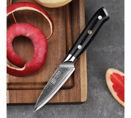 Нож из дамасской стали для овощей Keemake 3.5 Inch Paring Knife, черный