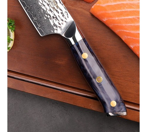 Нож сантоку из дамасской стали Keemake 7 Inch Santoku Knife, синий