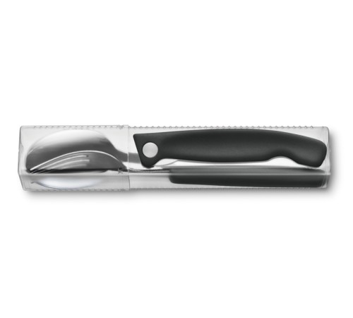Набор из 3 столовых приборов VICTORINOX Swiss Classic: складной нож для овощей, вилка, ложка, чёрный