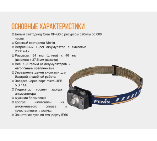 Налобный фонарь Fenix HL32Rb голубой