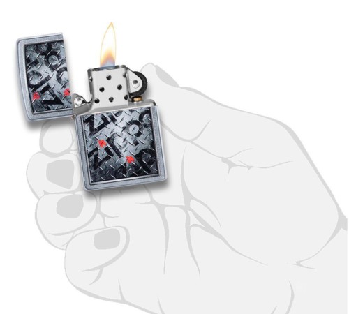 Зажигалка ZIPPO Diamond с покрытием Street Chrome™, латунь/сталь, серебристая, матовая, 38x13x57 мм