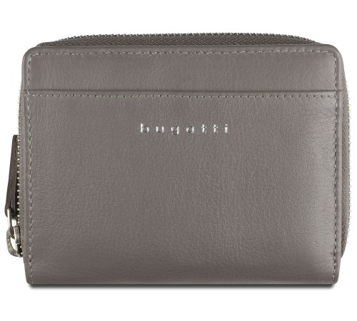 Кошелёк женский BUGATTI Lady Top, на молнии, серый, натуральная воловья кожа, 12х2,5х9 см