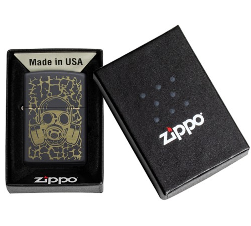 Зажигалка ZIPPO Skull Gas Mask с покрытием Black Matte, латунь/сталь, чёрная, матовая, 38x13x57 мм