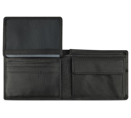 Портмоне BUGATTI Banda, с защитой данных RFID, чёрное, кожа козы/полиэстер, 10,5х2х8,3 см