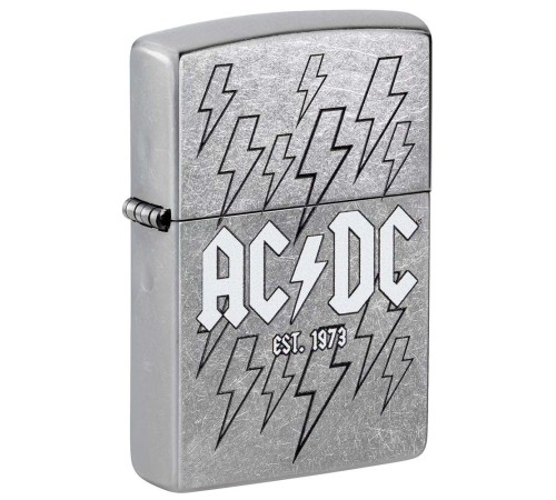 Зажигалка ZIPPO AC/DC с покрытием Street Chrome, латунь/сталь, серебристая, 38x13x57 мм