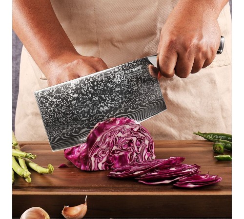 Нож из дамасской стали для мяса Keemake 7 Inch Cleaver Knife, черный