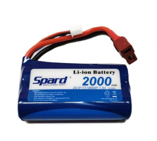 Аккумулятор Li-Ion Spard 2000mAh, 7,4V, 15C, T‐plug для Remo Hobby 1/16, Himoto 1/18