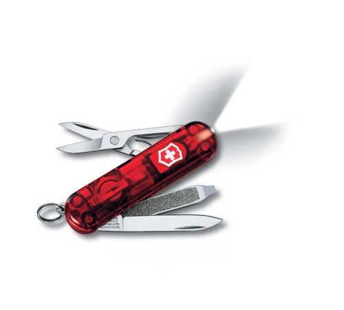 Нож-брелок VICTORINOX Swiss Lite, 58 мм, 7 функций, полупрозрачный красный