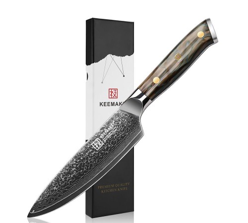 Нож шеф-повара из дамасской стали Keemake 6,5 Inch Chef Knife Green Gem, бежевый
