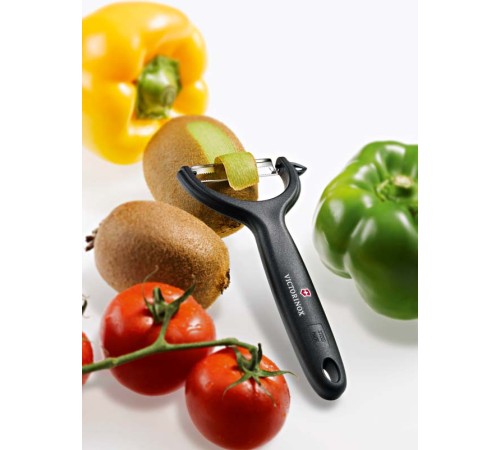 Нож для чистки томатов и киви VICTORINOX, двусторонее зубчатое лезвие, чёрная рукоять