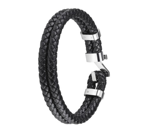 Браслет ZIPPO Steel Braided Leather Bracelet, чёрный, натуральная плетёная кожа/сталь, 20 см