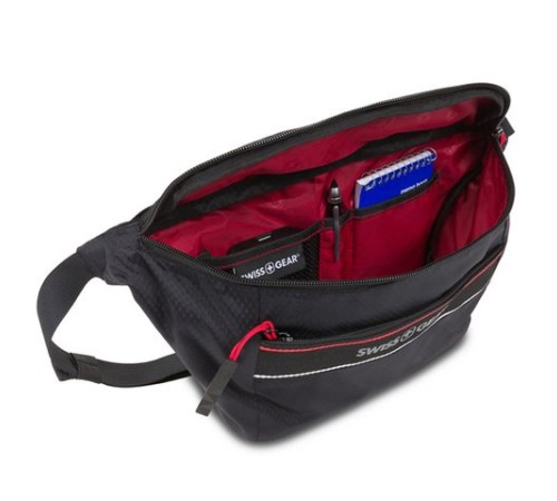 Сумка на пояс SWISSGEAR, черная, полиэстер с плетением рип-стоп, 38 x 5 x 15 см