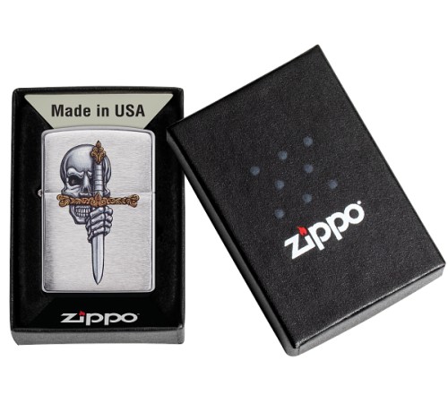 Зажигалка ZIPPO Woodchuck Cherry с покрытием Brushed Chrome, латунь/сталь, серебристая, 38x13x57 мм