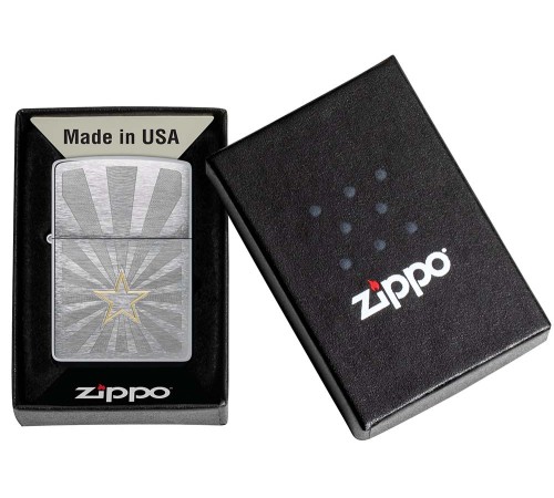 Зажигалка ZIPPO Star Design с покрытием Brushed Chrome, латунь/сталь, серебристая, 36x13x57 мм