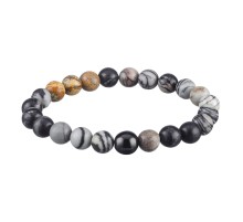 Браслет ZIPPO Howlite Beads Bracelet, белый/серый/чёрный/жёлтый, говлит/нержавеющая сталь, 22 см